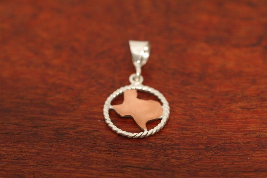 Texas Map in Copper with Sterling Rope Trim -Small