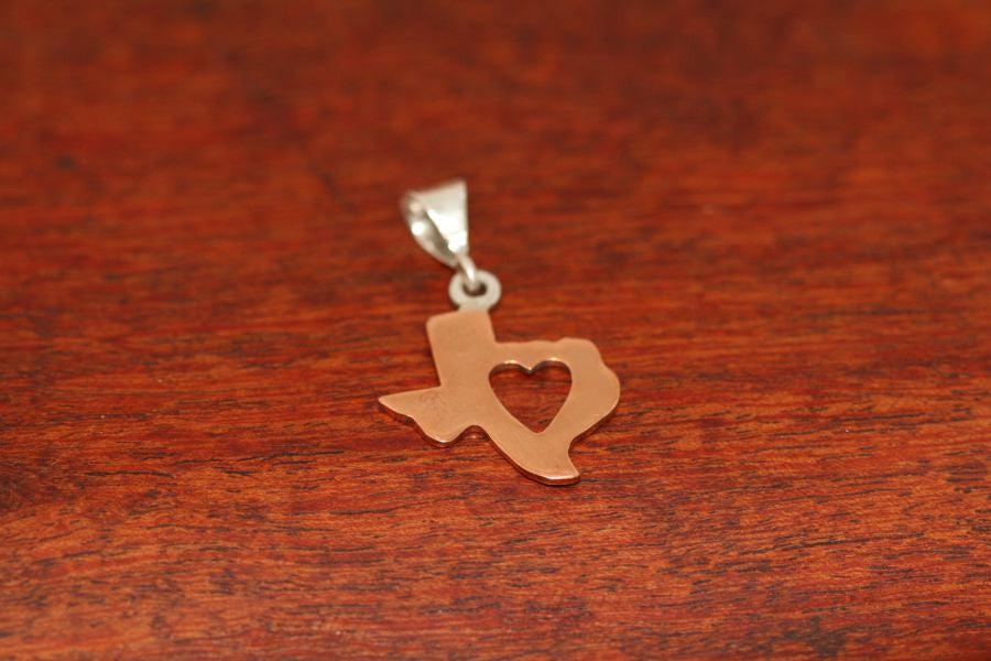 Texas Map with Heart Pendant in Copper-Small