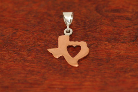 Texas Map with Heart Pendant in Copper-Medium
