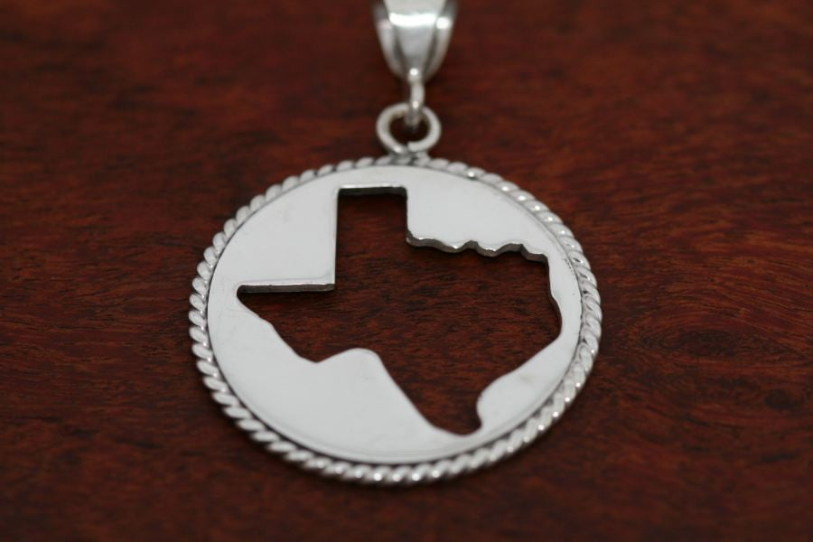 Texas Map Silhouette with a Rope Trim in Sterling-Large