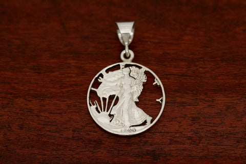 Walking Lady Silver Half Dollar, Handcut, Coin Pendant